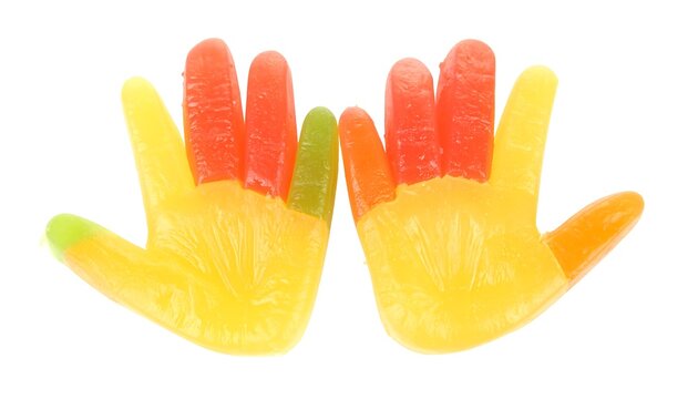 Two Gummy Hands on a White Background