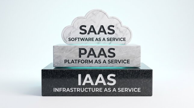 Cloud service models SaaS PaaS IaaS concept with stacked layers diagram on white background