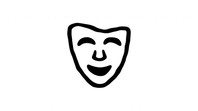 Comedy Mask For Theater Performances And Entertainment Doodle Animation With Alpha Channel. Happy Face And Dramatic Arts Symbol, Transparent Background. 4K Loop Hand Drawn Icon.