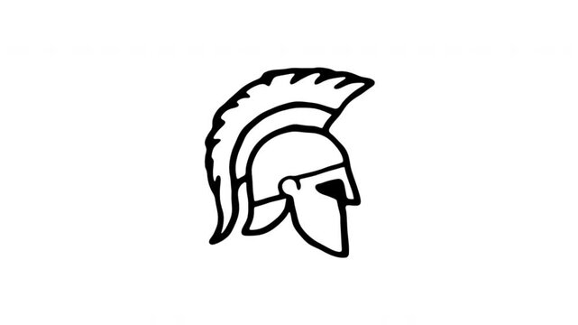 Roman Helmet For Ancient History And Warrior Themes Hand-Drawn Doodle Animation On Transparent Background. Spartan Helmet And Classical Battle Symbol. Seamless Animated Icon. 4K Video Overlay Element.