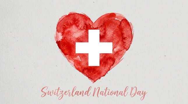 A vibrant red heart shape is filled with the swiss flag design representing love for switzerland and national pride