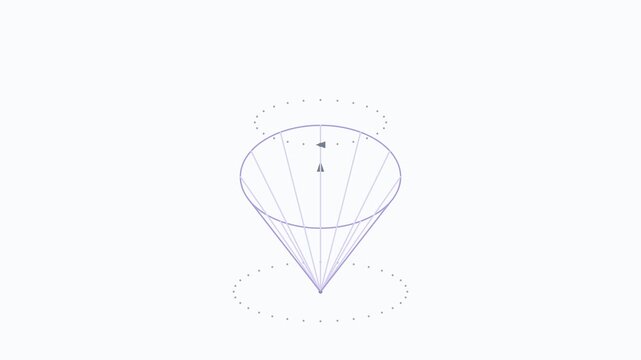 Wireframe Cone Spinning Around Vertical Dashed Axis