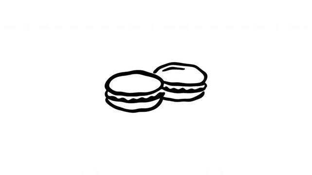 Macaron Cookies For Bakery Menus And Dessert Promotions Doodle Animation. French Macarons And Sweet Treat Advertising. 4K Video Loopable Overlay Element. Hand-Drawn Animated Icon With Alpha Channel.