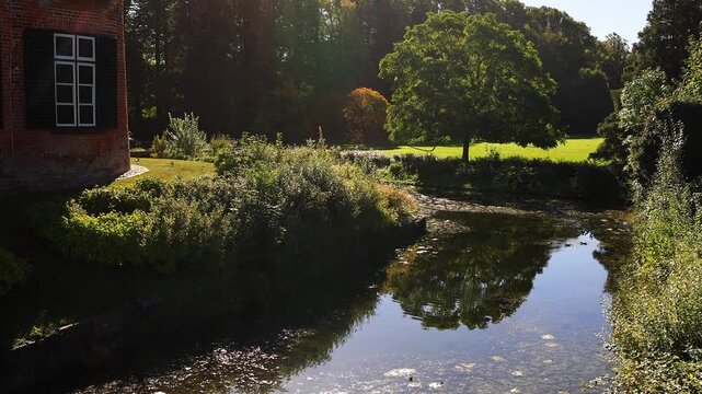 the water trench of castle eutin in germany 4k video
