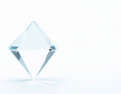 Geometric clear crystal diamond shape on a white background, keywords: crystal, diamond