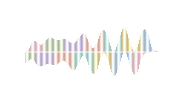 Pastel Rainbow Audio Waveform Bars Oscillating on White
