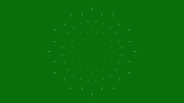 Modern fireworks circle blast animation featuring hand drawn doodle bursts, glowing geometric spark blast on transparent green screen background in 4k loop white line