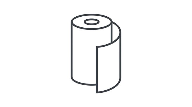 A cylindrical roll of paper towels stands with a portion unrolled depicted in a simple line style