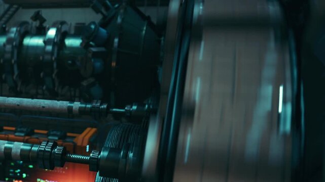 Bright machinery whirrs in a busy workshop filled with vibrant colors and complex designs. Tools and gadgets create a lively atmosphere, showcasing innovation and creativity in action.