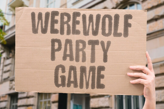 "Werewolf party game" Deduction pastime for lively groups. WEREWOLF. GAME. PARTY. DECEPTION. GROUPS.