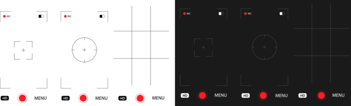 Camera Viewfinder Recording Overlay Set, Video REC Screen Frame with Focus Brackets Battery Indicator HD Grid and Record Button Interface