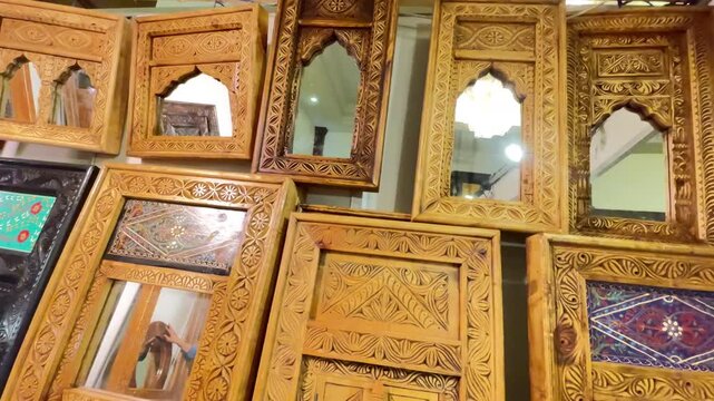 Handcrafted Carved Wooden Mirror Frames and Traditional Jharokha Collection
