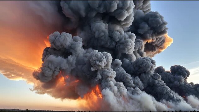 A large plume of black smoke rising into the sky, often used as a background or atmospheric element in s
