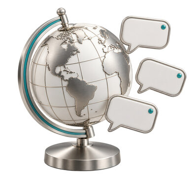 Multilingual Processing Concept with Metallic Globe and Speech Bubbles