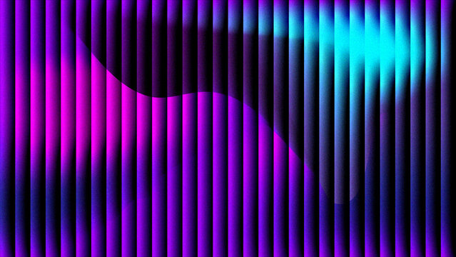 Abstract background, with vertical stripes, gradient waves of, neon purple and, cyan light on, a dark black backdrop