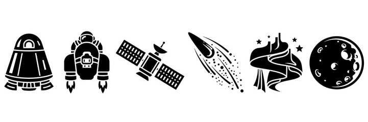 Astronomy icons set showing space capsule and satellite exploration symbol © Ruqia Batool