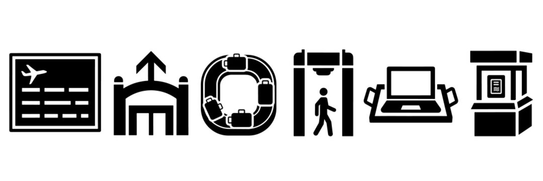 Aviation symbols set icon collection for terminal security and journey