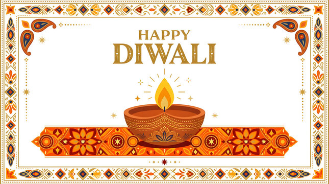 Happy diwali greeting card background with decorative diya lamp and traditional frame oil lamp festival