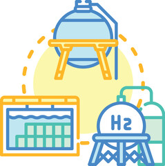 Irradiated fuel storage container vector concept illustrating the processing of spent nuclear fuel elements into hydrogen and new fuel. Leading to a hazardous waste barrel for secure long term storage © sevector