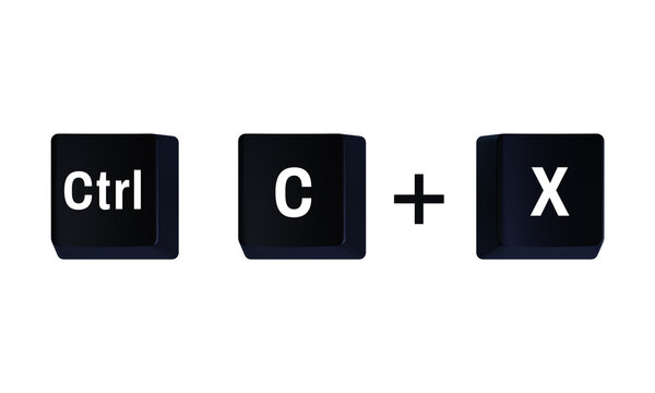 3D keyboard shortcut keys Ctrl C and X, copy and cut commands, computer editing concept isolated on transparent background