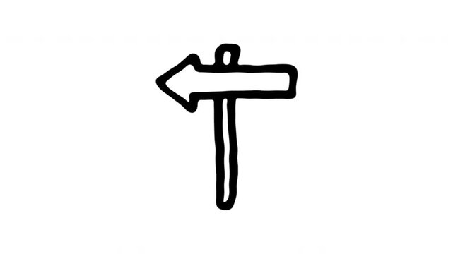 Left Arrow For Back Navigation And Directional Guidance Wiggle Doodle Animation With Alpha Channel. Previous Button And Wayfinding Symbol, Transparent Background. 4K Loop Hand Drawn Icon.