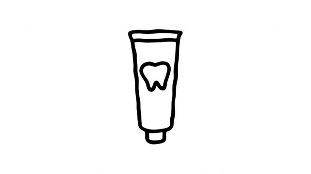 Toothpaste Tube For Oral Hygiene And Tooth Brushing Hand Drawn Doodle Animation. Dental Care Product And Fresh Breath Symbol. Bathroom Routine And Personal Care. 4K Loop With Alpha Channel.