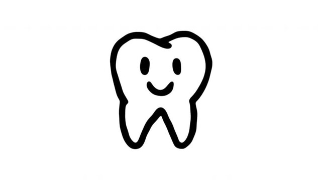 Tooth For Dental Care And Oral Hygiene Doodle Animation With Alpha Channel. Smiling Molar And Dentist Appointment Reminder. Animated Hand-Drawn Icon For Video Overlay 4K.