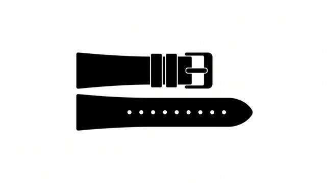 Black silhouette of a watch strap with buckle and holes on a white background