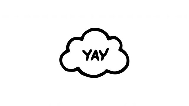 Yay Speech Bubble For Celebration And Positive Feedback Doodle Animation With Alpha Channel. Cheerful Approval Message And Success Reaction. Animated Hand-Drawn Icon For Video Overlay 4K.