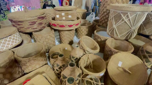 Vibrant Display of Handcrafted Jute Baskets and Eco Friendly Home Decor Organizers at a Craft Market
