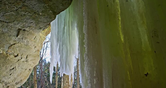 Tilt Down Eben Ice Cave Icicles and Column