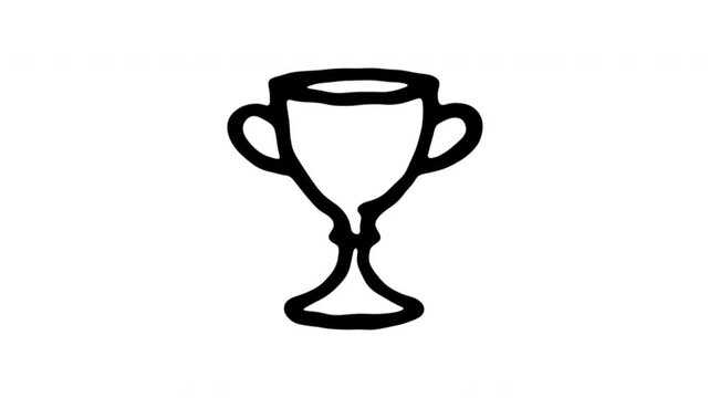 Trophy Cup For Winning And Achievement Wiggle Doodle Animation With Alpha Channel. Award Prize And Competition Victory, Transparent Background. 4K Loop Hand Drawn Icon.