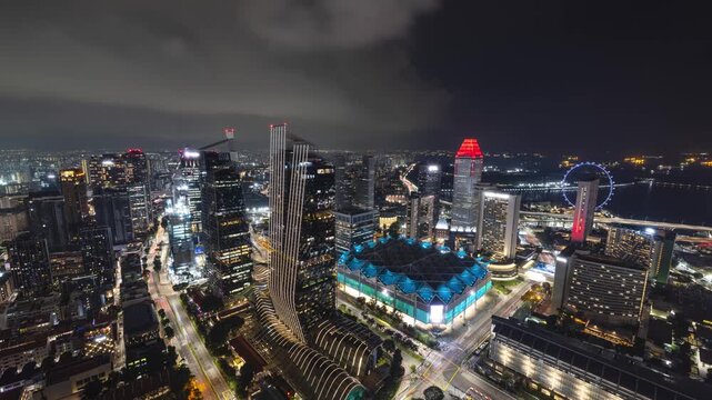 Time lapse of the Singapore skyline at night.