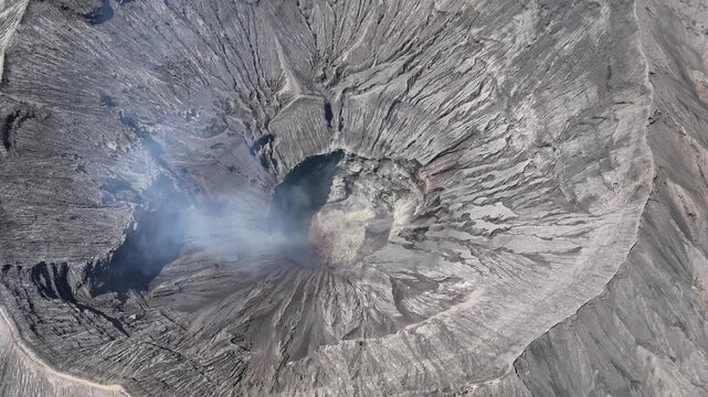 Aerial shot of the active valcano Mount Bromo in Indonesia.