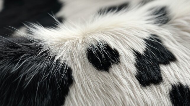 Macro texture of soft black and white spotted animal fur