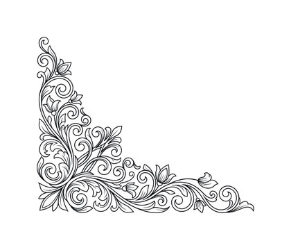 Elegant floral corner frame with intricate vintage scrollwork and botanical vine illustrations