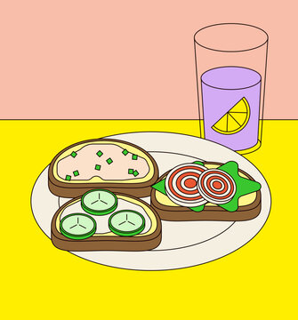 Three Vegetarian Sandwiches with Lemonade