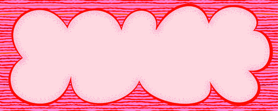 Groovy frame with cloud shape border and dotted texture on seamless background in pink and red y2k colors. Funky frame template for cards, banners and scrapbook designs
