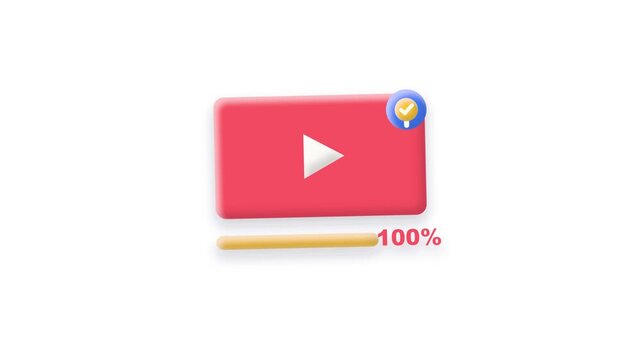 Video upload progress 3d clay animation on white background loop