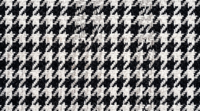 Classic houndstooth fabric texture, black and white wool textile pattern, elegant houndstooth background for fashion design and tailoring