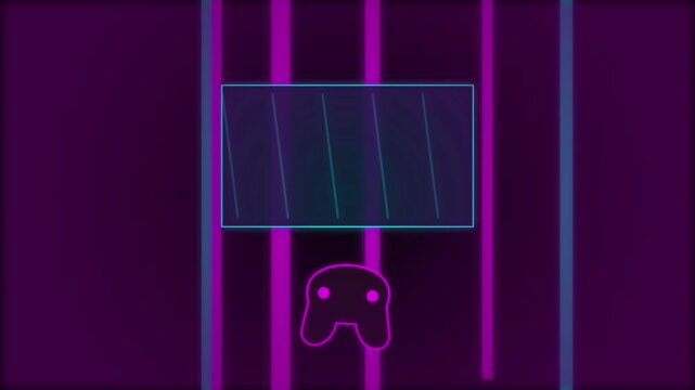 Neon Pac-Man Character with Glowing Screen Background