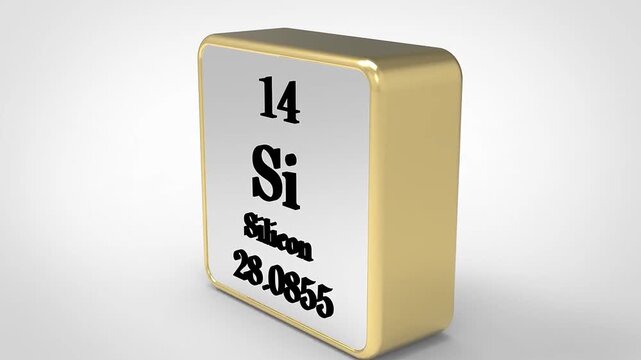 3D Rotating Silicon Si Element From Periodic Table, 90 Degree Rotation, Scientific Chemistry Concept, 4K Clean Render