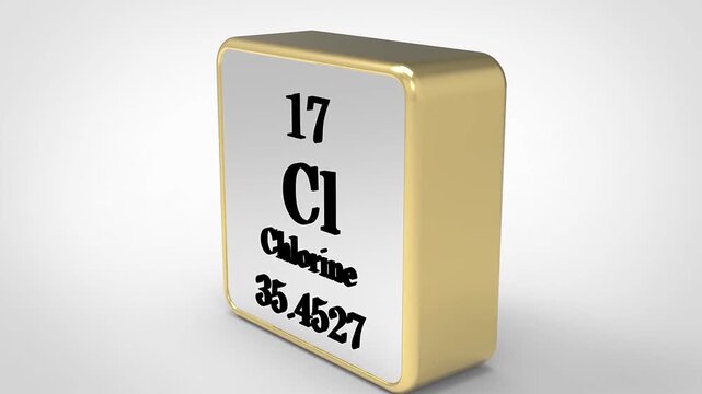 3D Rotating Chlorine Cl Element From Periodic Table, 90 Degree Rotation, Scientific Chemistry Concept, 4K Clean Render