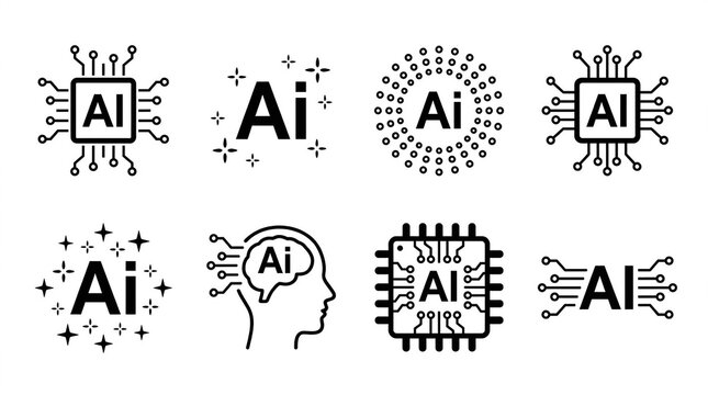 Artificial intelligence icons set featuring microchips neural networks technology symbols intelligence artificial technology