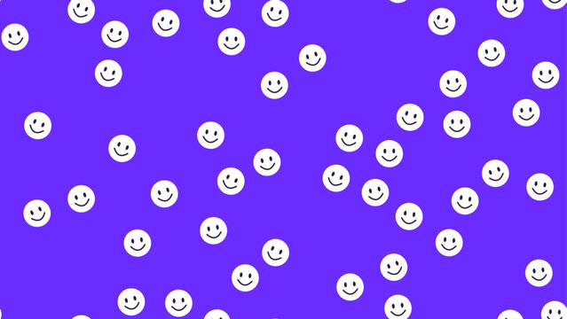 Seamless Y2K smiley face ditsy pattern on purple