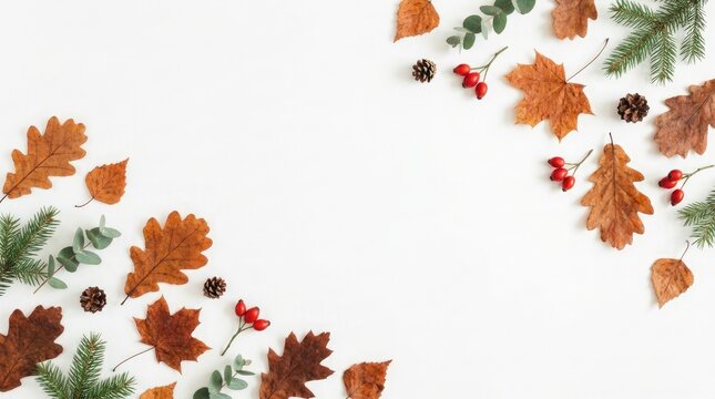 A beautiful autumn border featuring colorful leaves and berries perfect for thanksgiving invitations or decorations