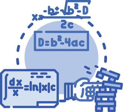 Factoring equations concept. Solution quadratic, algebra product, expand coefficients icon vector illustration