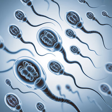 Microscopic view of human sperm cells swimming medical biology