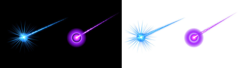 Glowing blue and purple comet light trails isolated on transparent © MDIMRAN
