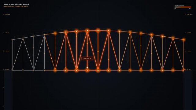 Structural Truss Bridge Wireframe Loop, Civil Engineering Background, Infrastructure Concept, Load Bearing Analysis, 4K Canvas